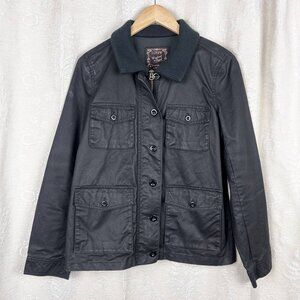 J. Crew Washed & Aged Utility Jacket waxed cotton black field coat outdoor M